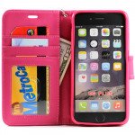 Wholesale iPhone 6 Plus 5.5 Folio Flip Leather Wallet Case with Strap (Hot Pink)